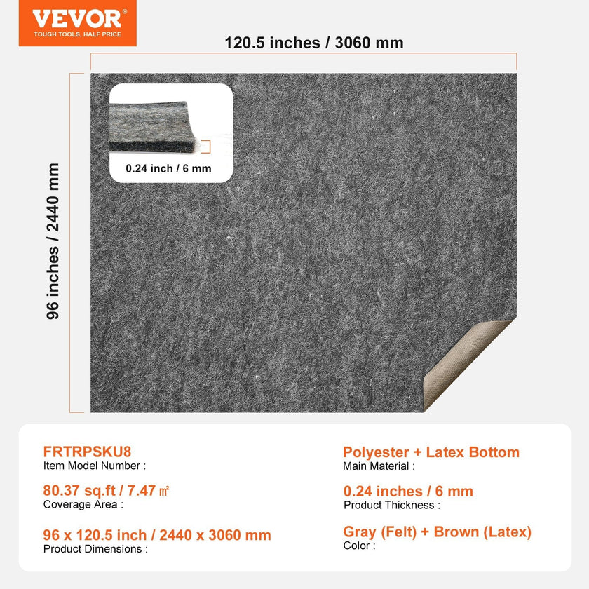 VEVOR Non Slip Rug Pad Gripper 8' x 10' Carpet Mat 0.24