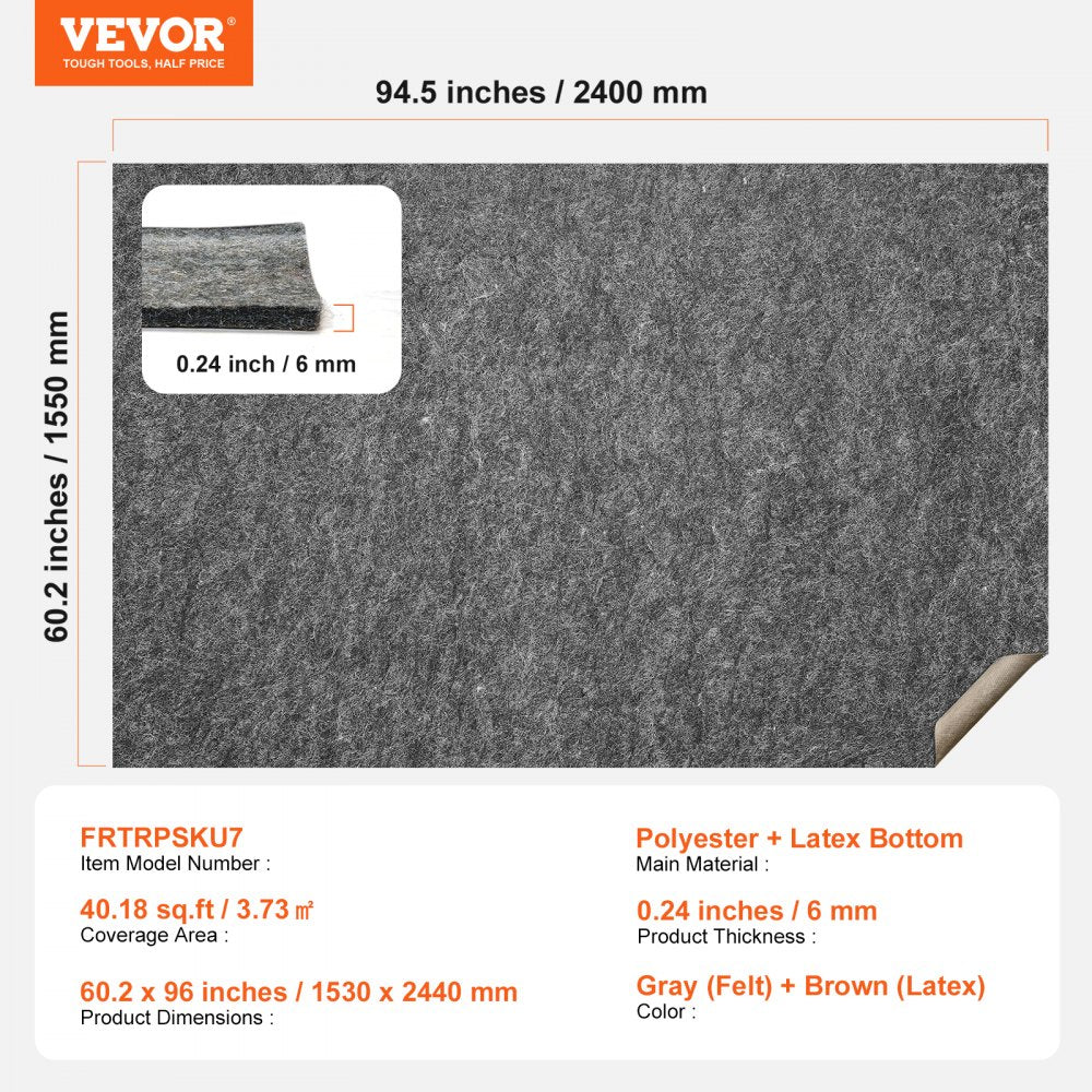 VEVOR Non Slip Rug Pad Gripper 60.2 x 96 in Carpet Mat 0.24