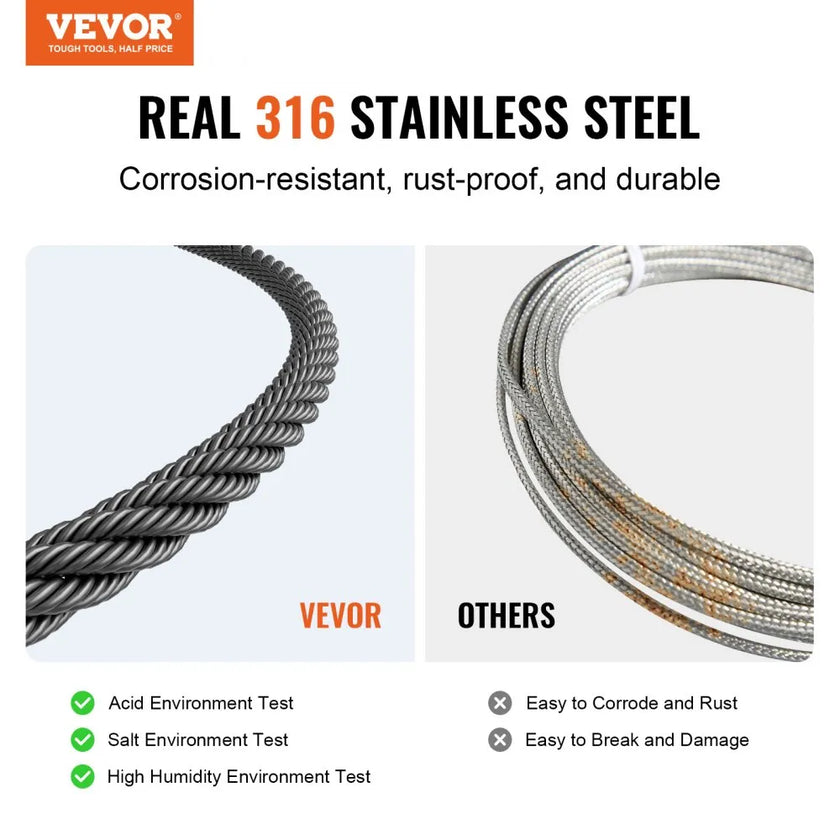 VEVOR T316 Stainless Steel Cable 1/8