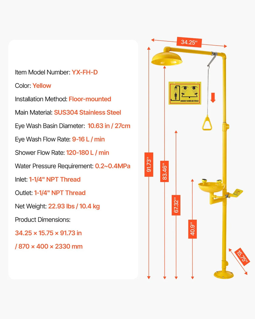 VEVOR Emergency Shower Eye Wash Station Combination OSHA-Approved Eyewash Unit