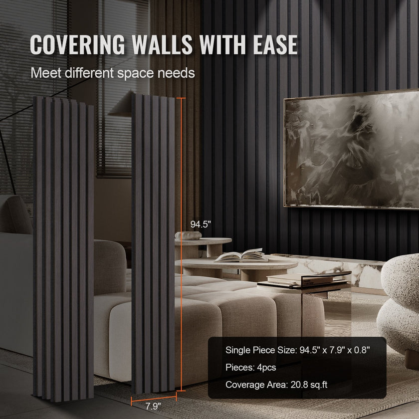 VEVOR Wood Slat Acoustic Panels 7.9 x 94.5 inch for Modern Wall Decor Black Oak