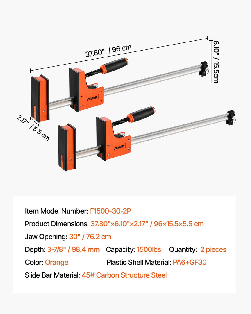 VEVOR Bar Clamps for Woodworking 2-Pack 30 inch Parallel Clamp Set Even Pressure