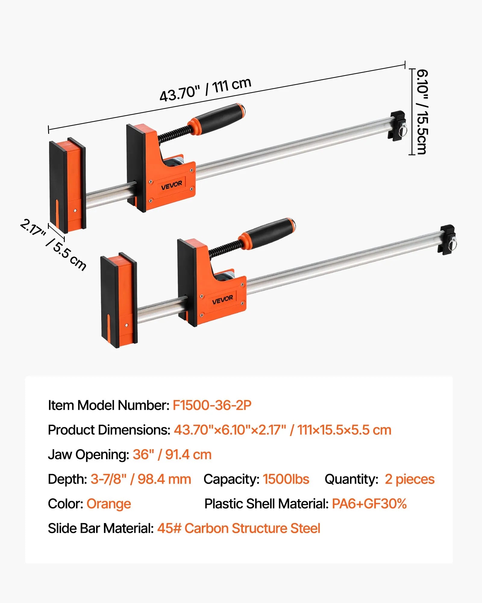 VEVOR Bar Clamps for Woodworking 2-Pack 36 inch Parallel Clamp Set Even Pressure