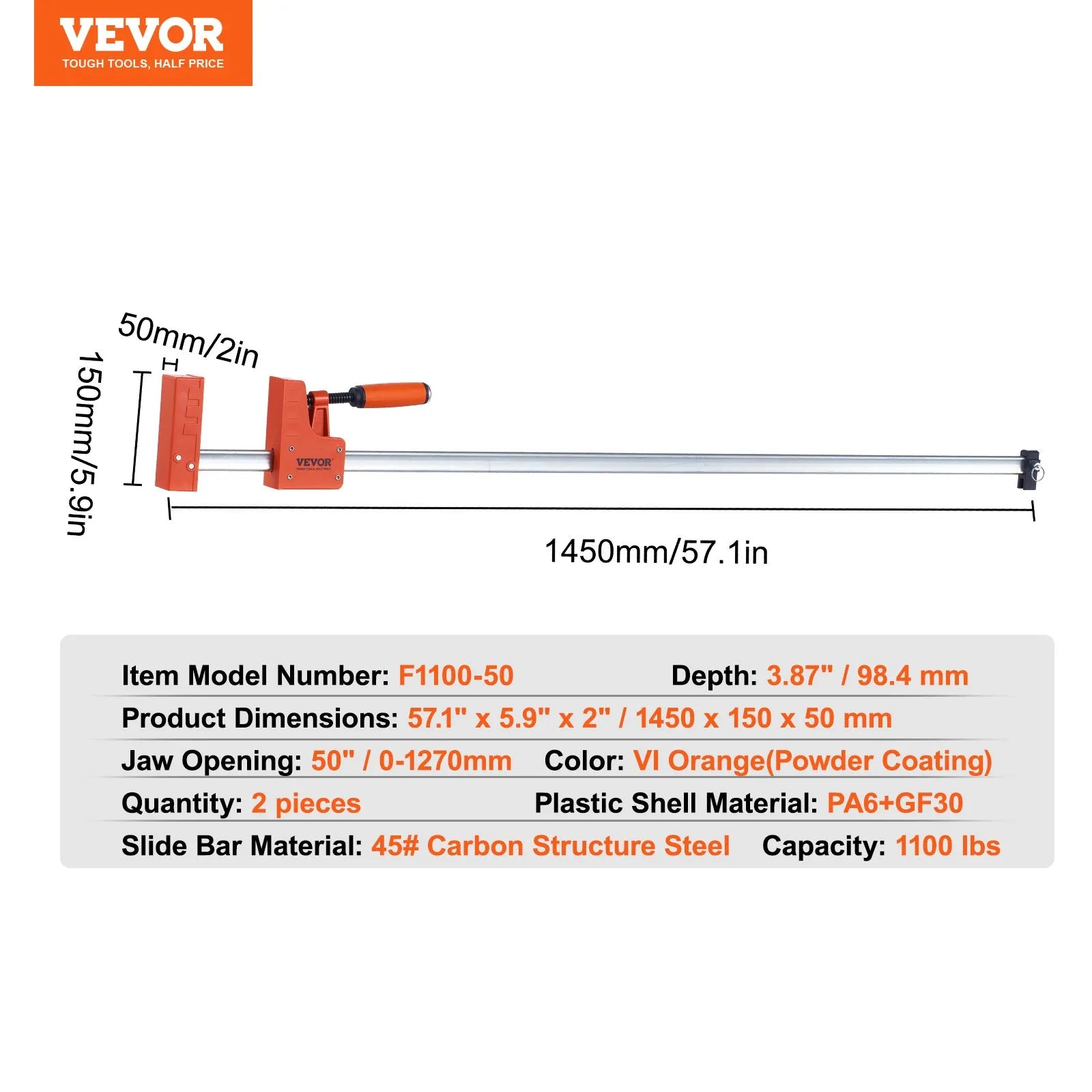 VEVOR Bar Clamps for Woodworking, 2-Pack 50