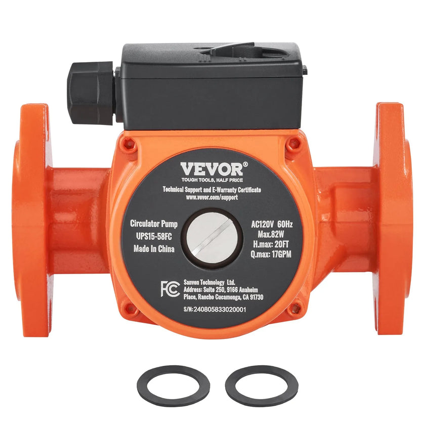 VEVOR UPS15-58FC Hot Water Circulation Pump 110V 82W 17 GPM Recirculating Pump
