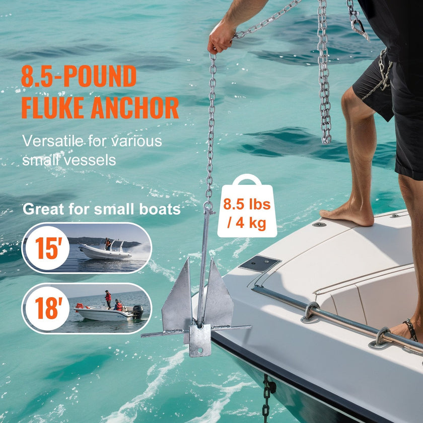 VEVOR Anchor Kit, 8.5 LBS Hot-Dipped Galvanized Steel Anchor with 7.9' Chain, 75' Rope and Two 0.4