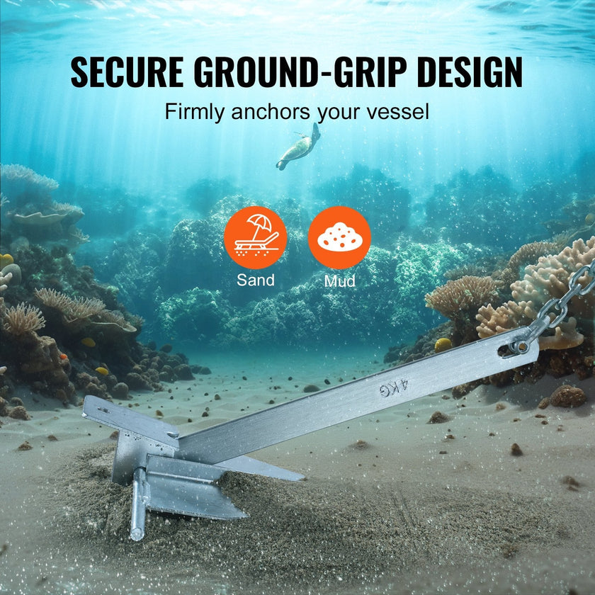 VEVOR Anchor Kit, 8.5 LBS Hot-Dipped Galvanized Steel Anchor with 7.9' Chain, 75' Rope and Two 0.4