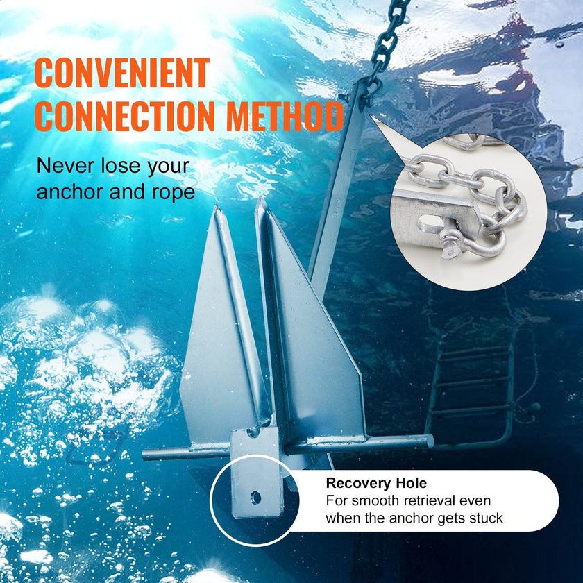 VEVOR Anchor Kit, 8.5 LBS Hot-Dipped Galvanized Steel Anchor with 7.9' Chain, 75' Rope and Two 0.4