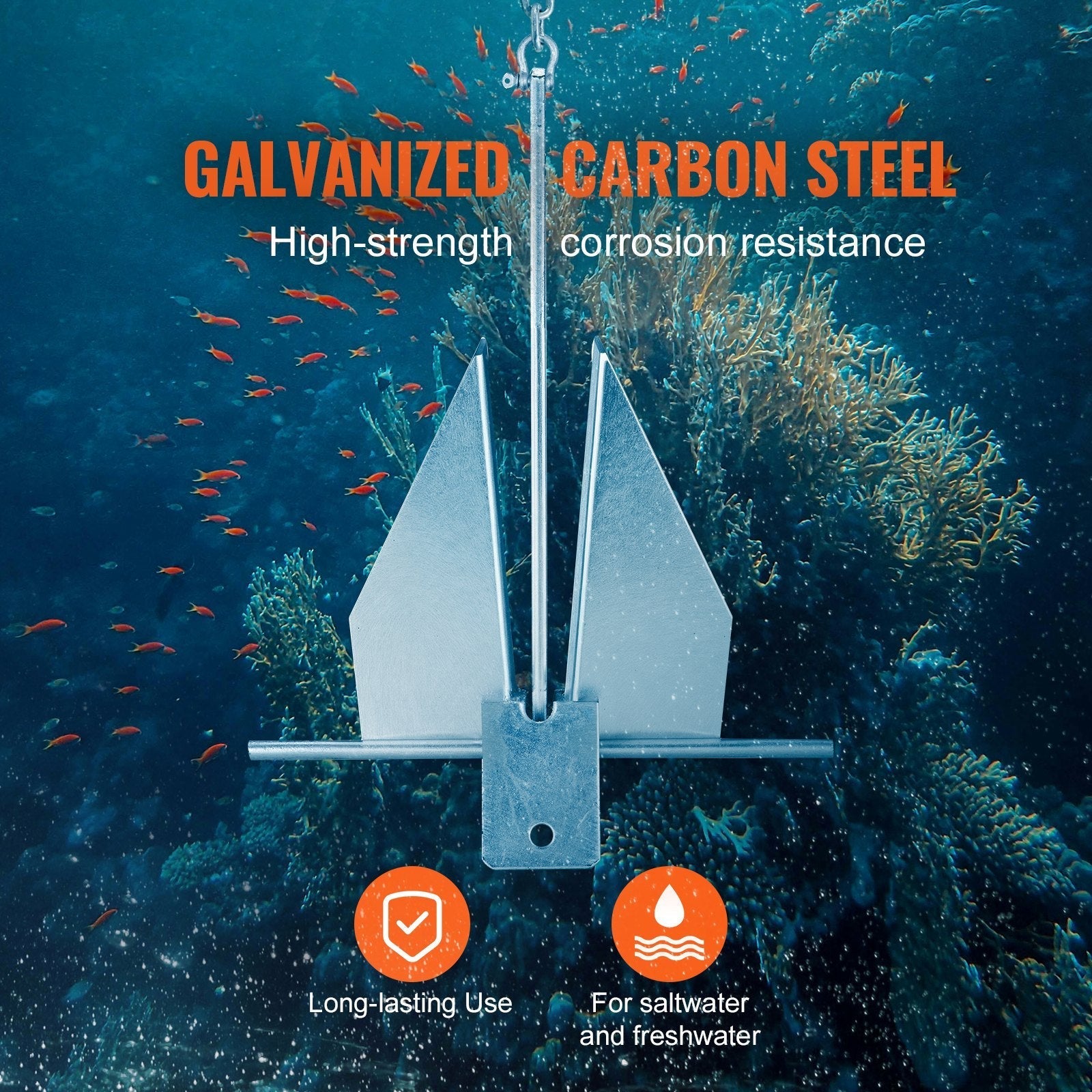 VEVOR Anchor Kit, 8.5 LBS Hot-Dipped Galvanized Steel Anchor with 7.9' Chain, 75' Rope and Two 0.4
