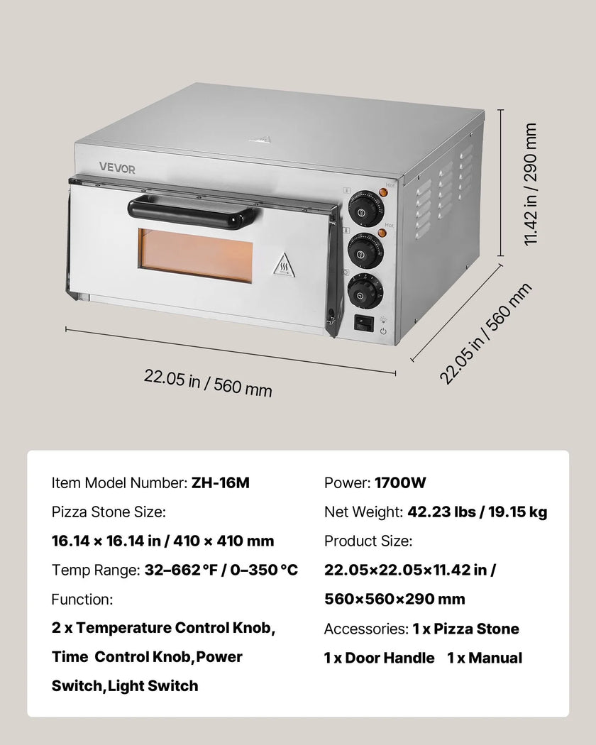 VEVOR Commercial Countertop Pizza Oven Electric Pizza Oven for 16