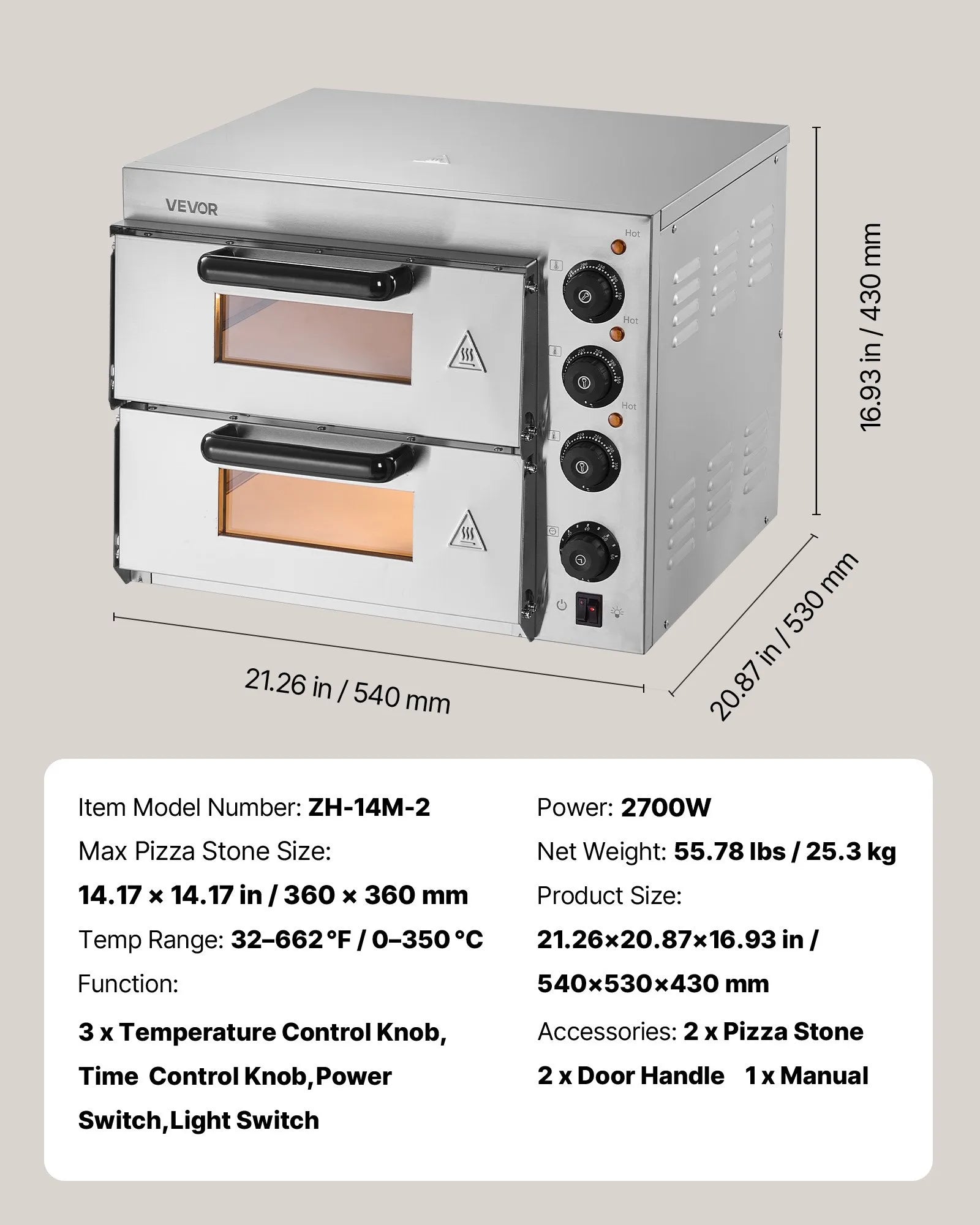 VEVOR Commercial Countertop Pizza Oven Electric Pizza Oven for 14