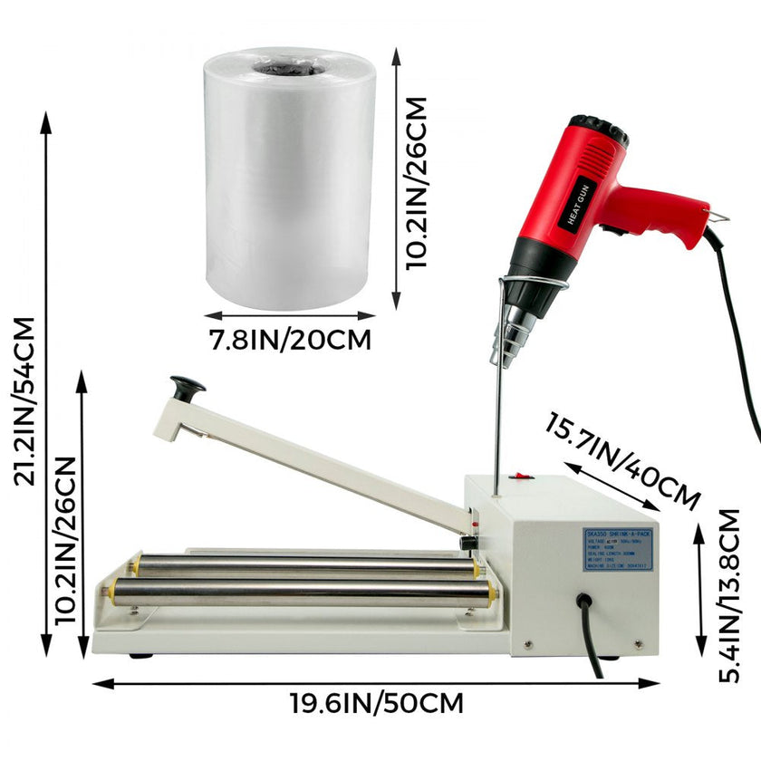 VEVOR Shrink Wrap Machine, 12 in/30.5 cm Sealing Length, 450W Shrink Wrap Sealer with 1800W Heat Gun and Shrink Film, Compatible with PVC POF Film and Used for Books, Toys and Foods
