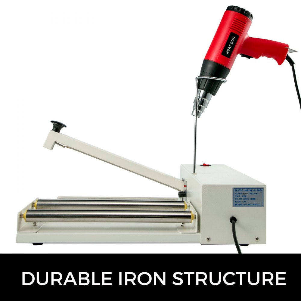 VEVOR Shrink Wrap Machine, 18 in/45.7 cm Sealing Length, 530W Shrink Wrap Sealer with 1800W Heat Gun and Shrink Film, Compatible with PVC POF Film and Used for Books, Toys and Foods
