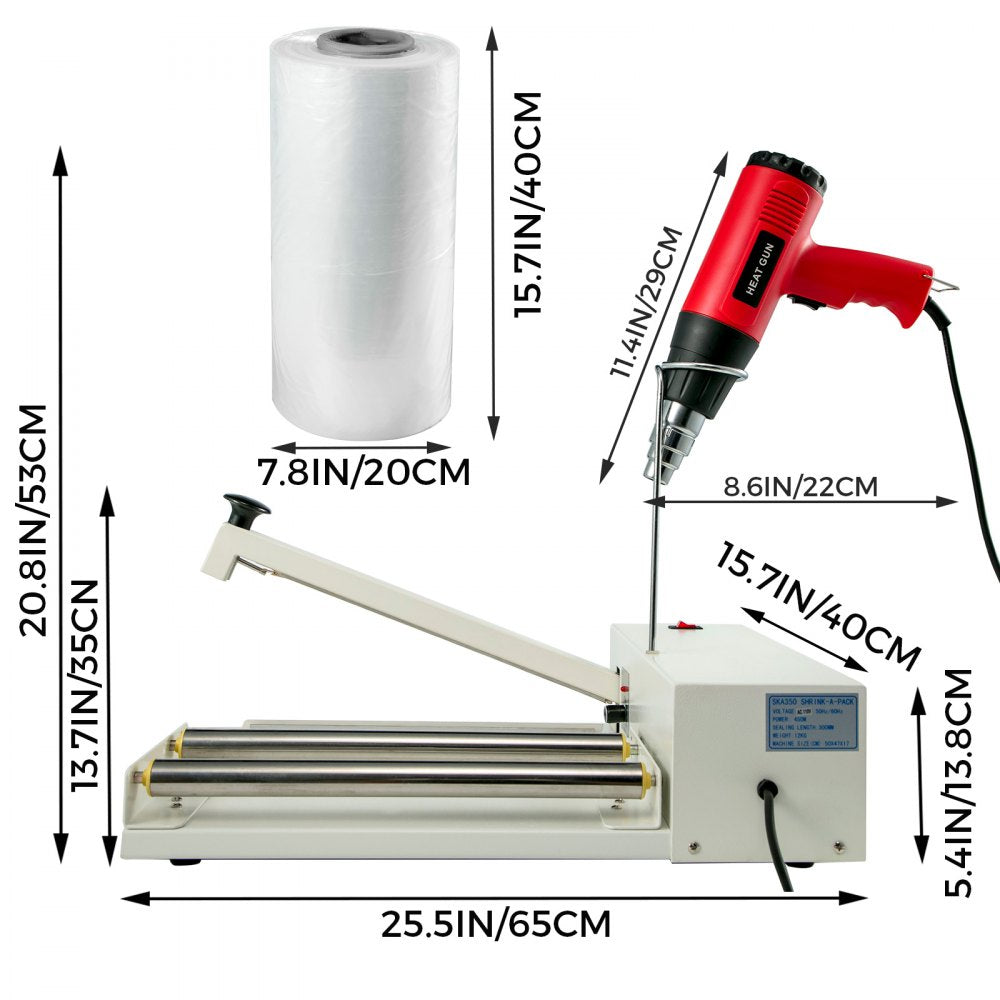 VEVOR Shrink Wrap Machine, 18 in/45.7 cm Sealing Length, 530W Shrink Wrap Sealer with 1800W Heat Gun and Shrink Film, Compatible with PVC POF Film and Used for Books, Toys and Foods