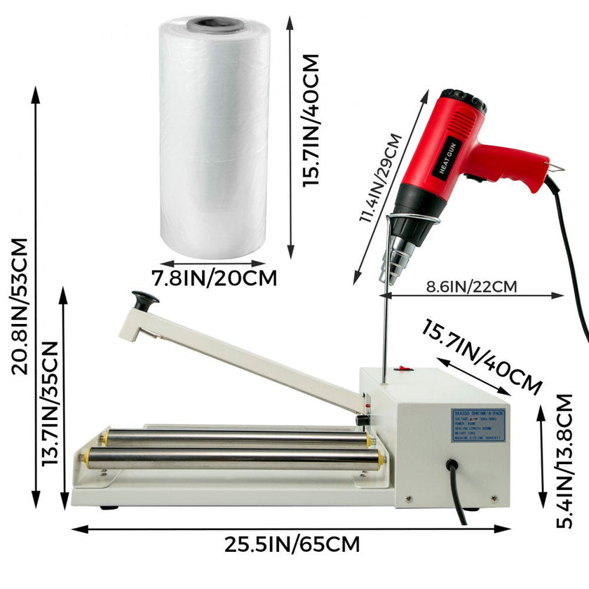 VEVOR Shrink Wrap Machine, 18 in/45.7 cm Sealing Length, 530W Shrink Wrap Sealer with 1800W Heat Gun and Shrink Film, Compatible with PVC POF Film and Used for Books, Toys and Foods