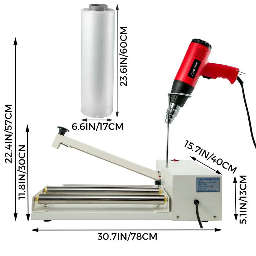 VEVOR Shrink Wrap Machine, 24 in/61 cm Sealing Length, 800W Shrink Wrap Sealer with 1800W Heat Gun and Shrink Film, Compatible with PVC POF Film and Used for Books, Toys and Foods