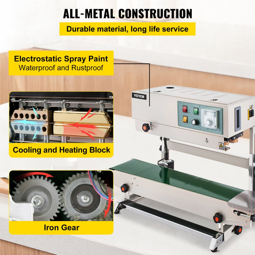 Automatic Continuous Band Sealer Vertical Bag Sealing Machine Stainless Steel