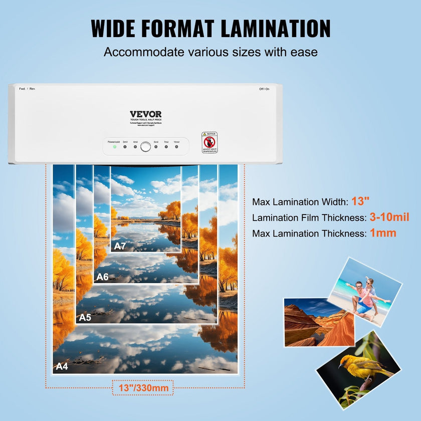 VEVOR Laminator, 13-inch Laminating Machine, 4 Rollers Hot and Cold Thermal Laminator, Quick Warm-up, Fast Laminating Machine with 3 mil Lamination Films for Home, Office, School