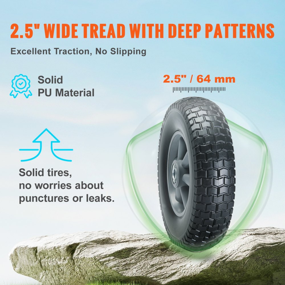 VEVOR Solid PU Run-Flat Tire Wheel, 10