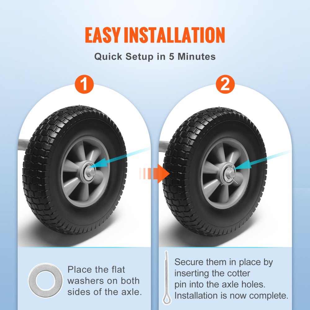 VEVOR Solid PU Run-Flat Tire Wheel, 10