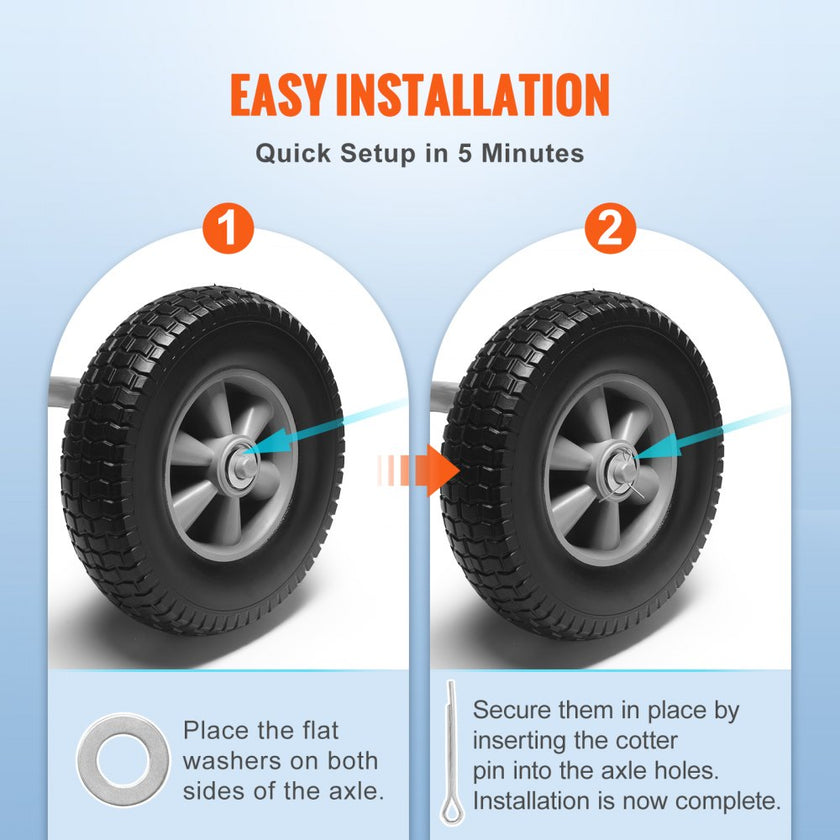 VEVOR Solid PU Run-Flat Tire Wheel, 10