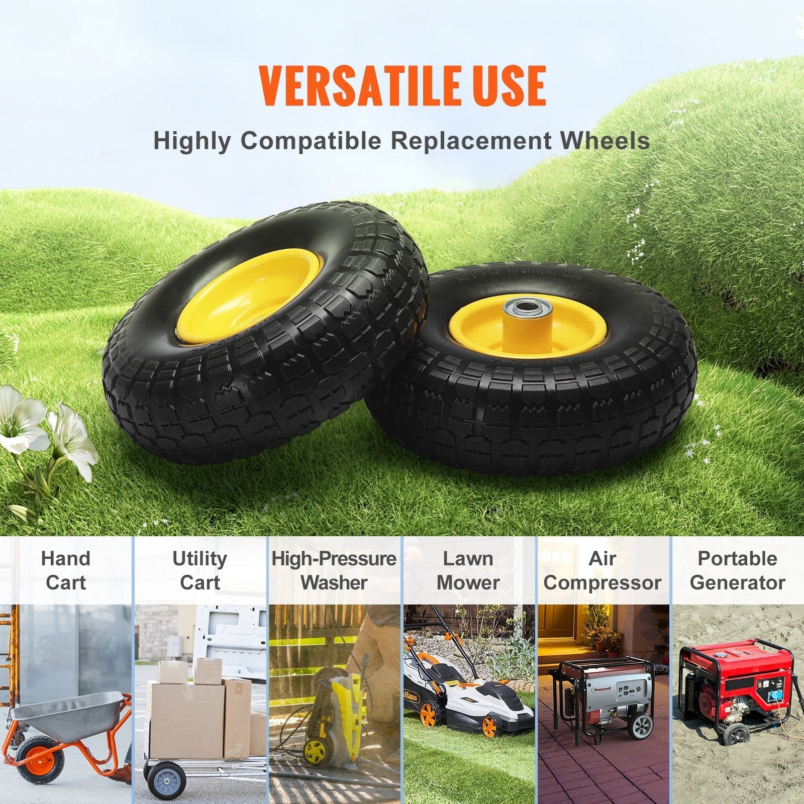 VEVOR Solid PU Run-Flat Tire Wheel, 10