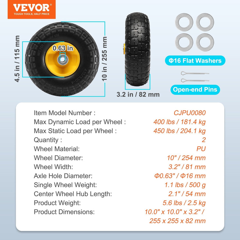 VEVOR Solid PU Run-Flat Tire Wheel, 10