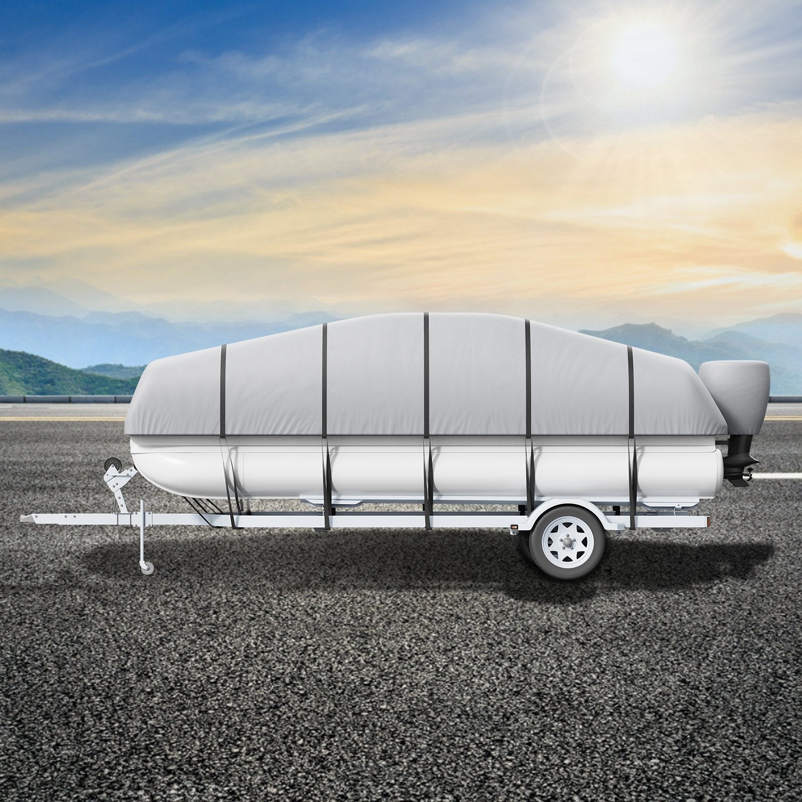 VEVOR Pontoon Boat Cover, 19'-20' Waterproof Trailerable Pontoon Cover, 800D Marine Grade PU Oxford Fabric, with Motor Cover, 16 Windproof Buckle Straps, Fits for 19'-20'L, Beam Width to 96