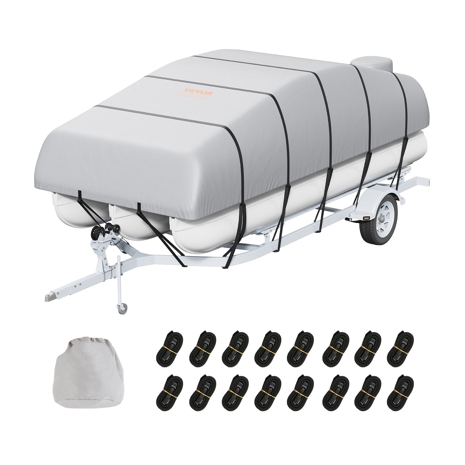 VEVOR Pontoon Boat Cover, 19'-20' Waterproof Trailerable Pontoon Cover, 800D Marine Grade PU Oxford Fabric, with Motor Cover, 16 Windproof Buckle Straps, Fits for 19'-20'L, Beam Width to 96