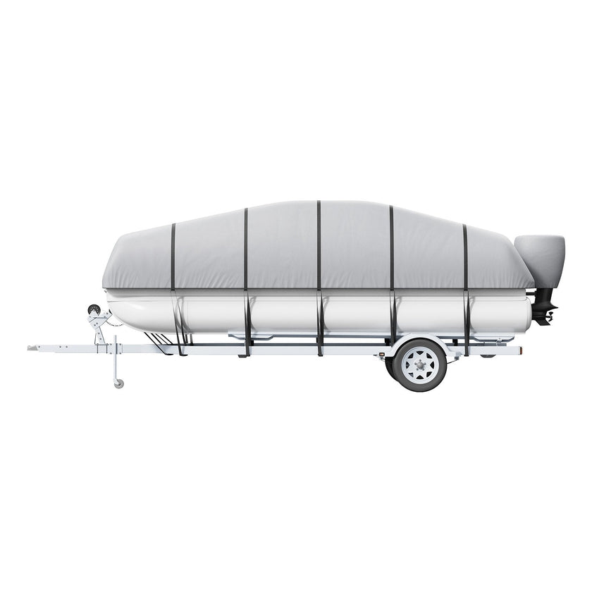 VEVOR Pontoon Boat Cover, 19'-20' Waterproof Trailerable Pontoon Cover, 800D Marine Grade PU Oxford Fabric, with Motor Cover, 16 Windproof Buckle Straps, Fits for 19'-20'L, Beam Width to 96