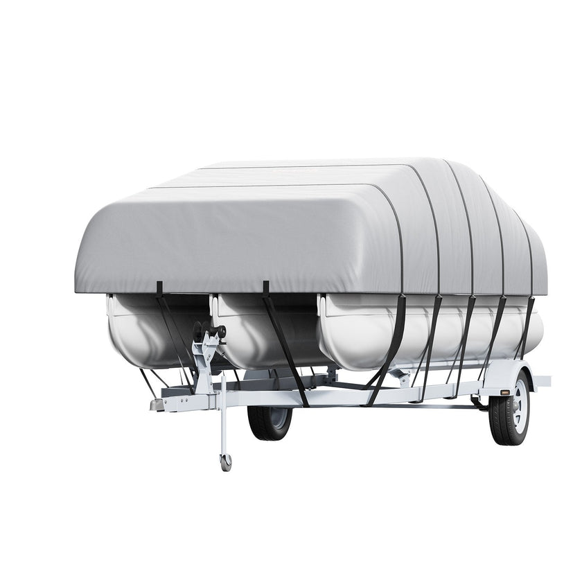 VEVOR Pontoon Boat Cover, 19'-20' Waterproof Trailerable Pontoon Cover, 800D Marine Grade PU Oxford Fabric, with Motor Cover, 16 Windproof Buckle Straps, Fits for 19'-20'L, Beam Width to 96