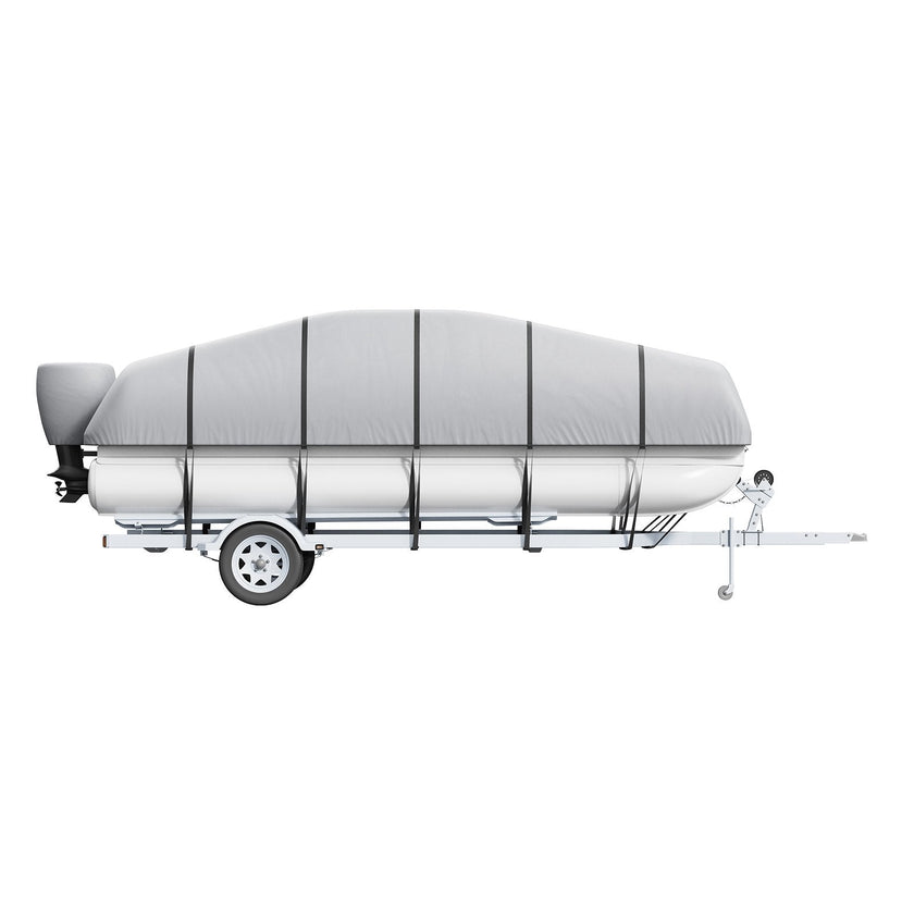 VEVOR Pontoon Boat Cover, 19'-20' Waterproof Trailerable Pontoon Cover, 800D Marine Grade PU Oxford Fabric, with Motor Cover, 16 Windproof Buckle Straps, Fits for 19'-20'L, Beam Width to 96