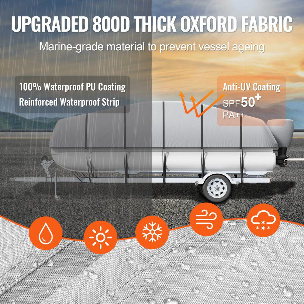 VEVOR Pontoon Boat Cover, 23'-24' Waterproof Trailerable Pontoon Cover, 800D Marine Grade PU Oxford Fabric, with Motor Cover, 16 Windproof Buckle Straps, Fits for 23'-24'L, Beam Width to 102