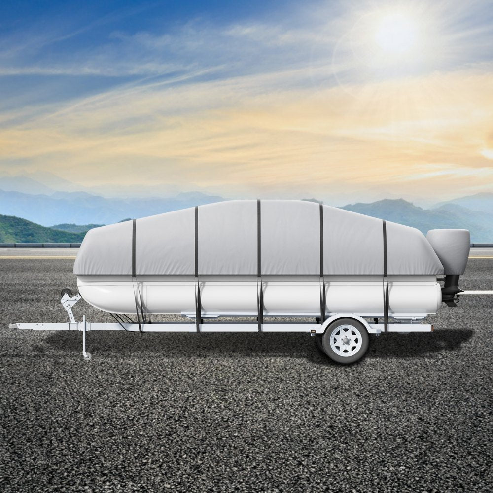 VEVOR Pontoon Boat Cover, 23'-24' Waterproof Trailerable Pontoon Cover, 800D Marine Grade PU Oxford Fabric, with Motor Cover, 16 Windproof Buckle Straps, Fits for 23'-24'L, Beam Width to 102