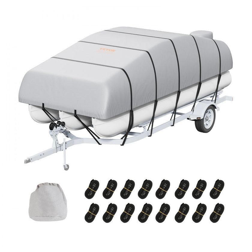 VEVOR Pontoon Boat Cover, 23'-24' Waterproof Trailerable Pontoon Cover, 800D Marine Grade PU Oxford Fabric, with Motor Cover, 16 Windproof Buckle Straps, Fits for 23'-24'L, Beam Width to 102