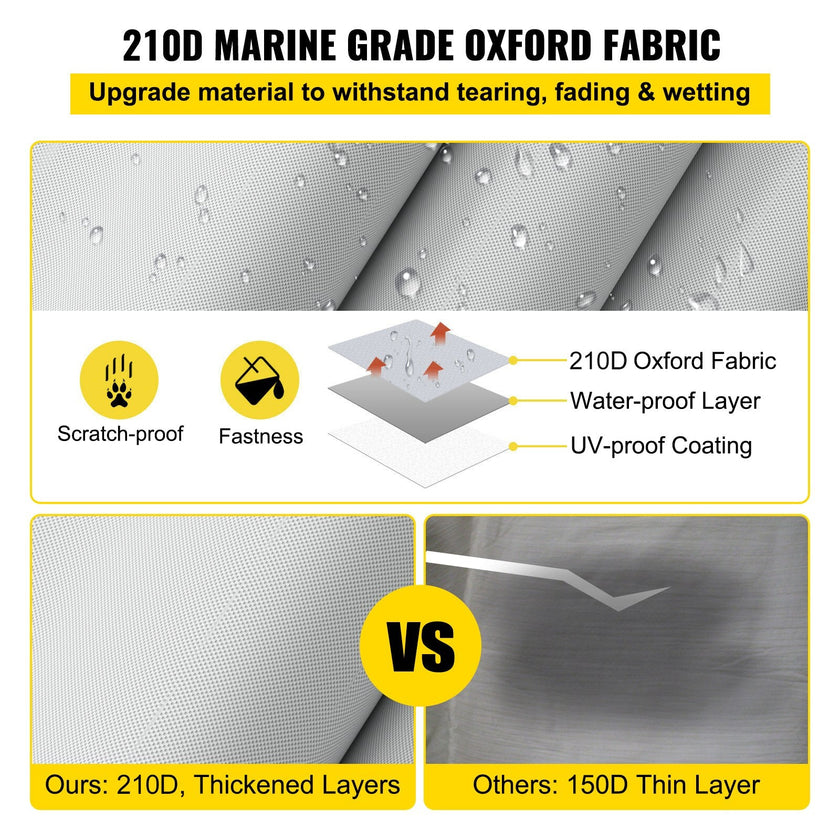 VEVOR Pontoon Boat Cover, Fit for 25'-28' Boat, Heavy Duty 600D Marine Grade Oxford Fabric, UV Resistant Waterproof Trailerable Boat Cover w/ 2 Support Poles and 7 Wind-proof Straps, Gray