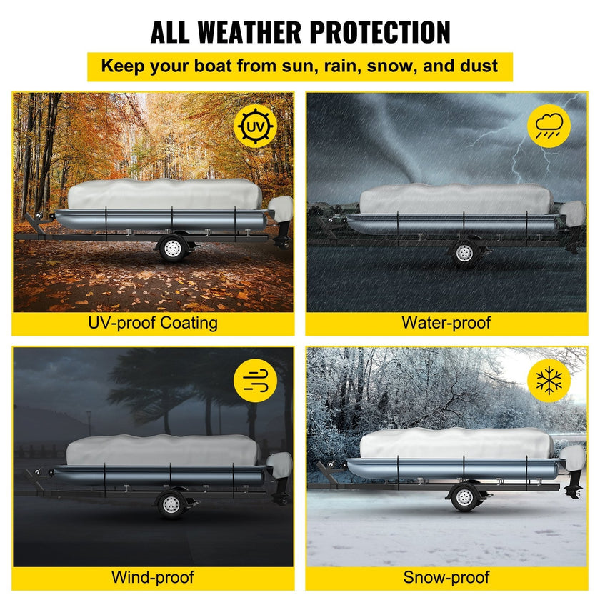 VEVOR Pontoon Boat Cover, Fit for 25'-28' Boat, Heavy Duty 600D Marine Grade Oxford Fabric, UV Resistant Waterproof Trailerable Boat Cover w/ 2 Support Poles and 7 Wind-proof Straps, Gray