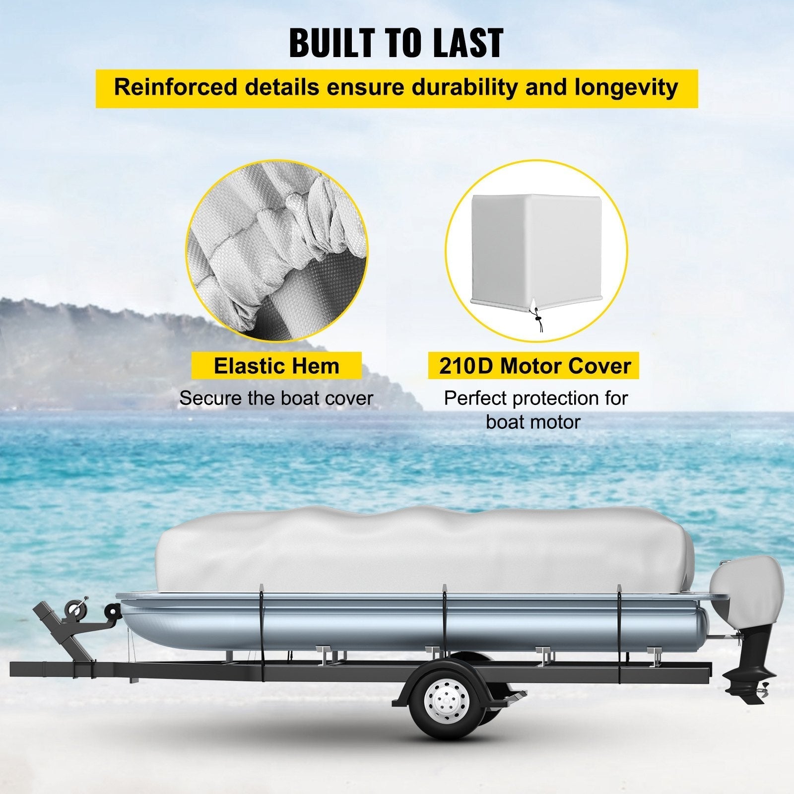 VEVOR Pontoon Boat Cover, Fit for 25'-28' Boat, Heavy Duty 600D Marine Grade Oxford Fabric, UV Resistant Waterproof Trailerable Boat Cover w/ 2 Support Poles and 7 Wind-proof Straps, Gray