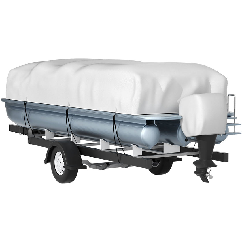 VEVOR Pontoon Boat Cover, Fit for 25'-28' Boat, Heavy Duty 600D Marine Grade Oxford Fabric, UV Resistant Waterproof Trailerable Boat Cover w/ 2 Support Poles and 7 Wind-proof Straps, Gray