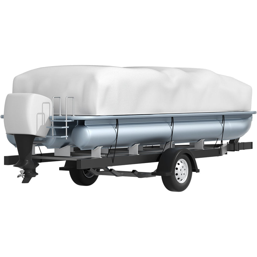 VEVOR Pontoon Boat Cover, Fit for 25'-28' Boat, Heavy Duty 600D Marine Grade Oxford Fabric, UV Resistant Waterproof Trailerable Boat Cover w/ 2 Support Poles and 7 Wind-proof Straps, Gray