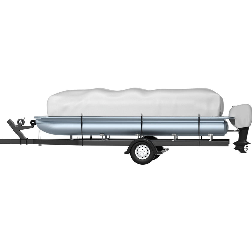 VEVOR Pontoon Boat Cover, Fit for 25'-28' Boat, Heavy Duty 600D Marine Grade Oxford Fabric, UV Resistant Waterproof Trailerable Boat Cover w/ 2 Support Poles and 7 Wind-proof Straps, Gray