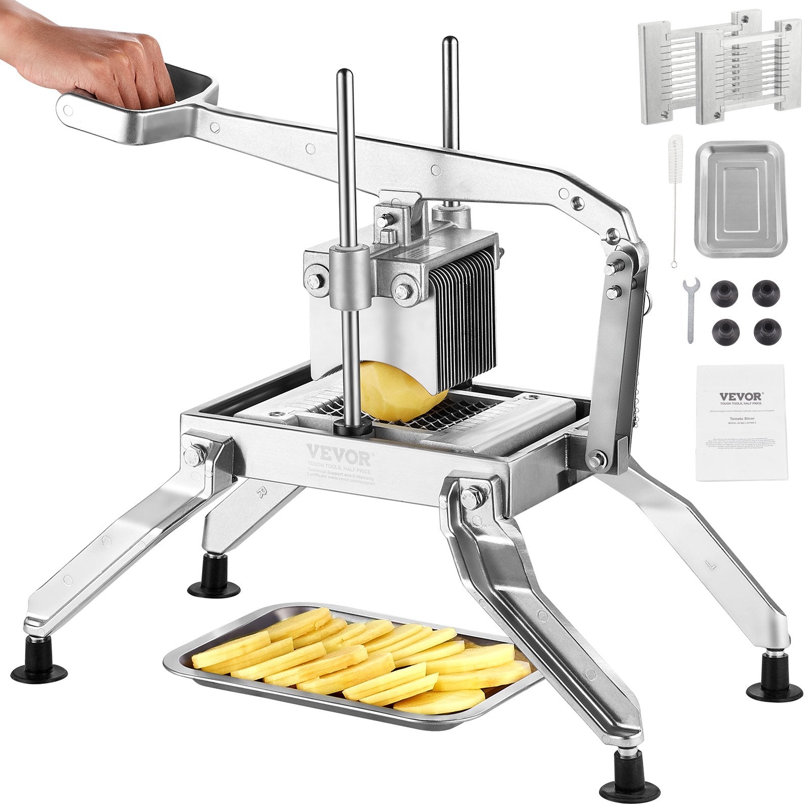 VEVOR Commercial Vegetable Slicer, 1/4 and 1/2 inch Tomato Slicer, Stainless Steel and Aluminum Alloy Vegetable Cutter Slicer, Manual Tomato Slicer with Non-slip Feet, for Tomatoes, Onions, Potatoes