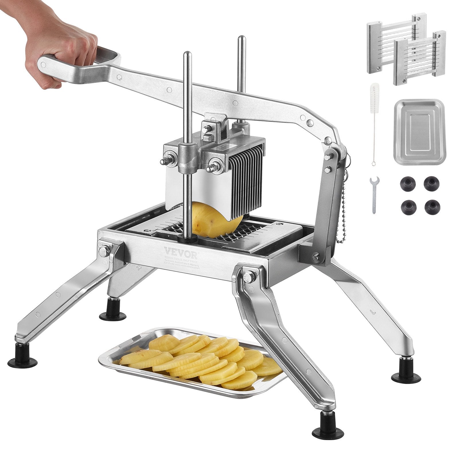 VEVOR Commercial Vegetable Slicer, 3/8 and 3/16 inch Tomato Slicer, Stainless Steel and Aluminum Alloy Vegetable Cutter Slicer, Manual Tomato Slicer with Non-slip Feet, for Tomatoes, Onions, Potatoes