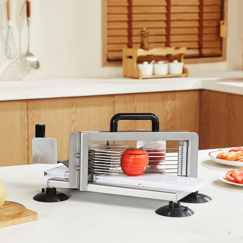 VEVOR Commercial Tomato Slicer, 3/8 inch Tomato Cutter Slicer, Stainless Steel Heavy Duty Tomato Slicer Machine, Manual Tomato Slicer with Non-slip Feet, for Cutting Tomatoes, Cucumbers, Bananas
