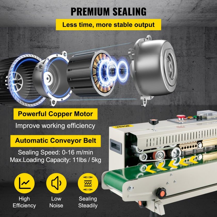 VEVOR FR-770 Continuous Band Sealer, Automatic Band Sealer with Digital Temperature Control, (Horizontal)