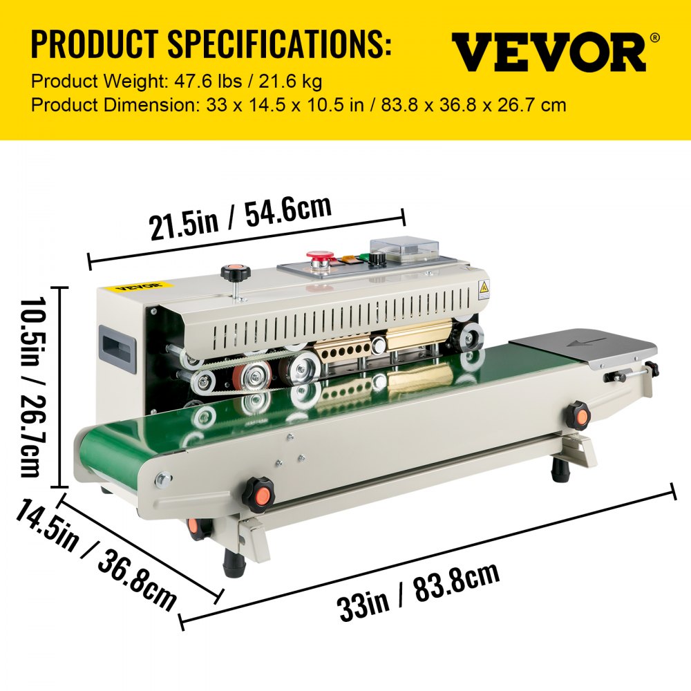 VEVOR FR-770 Continuous Band Sealer, Automatic Band Sealer with Digital Temperature Control, (Horizontal)