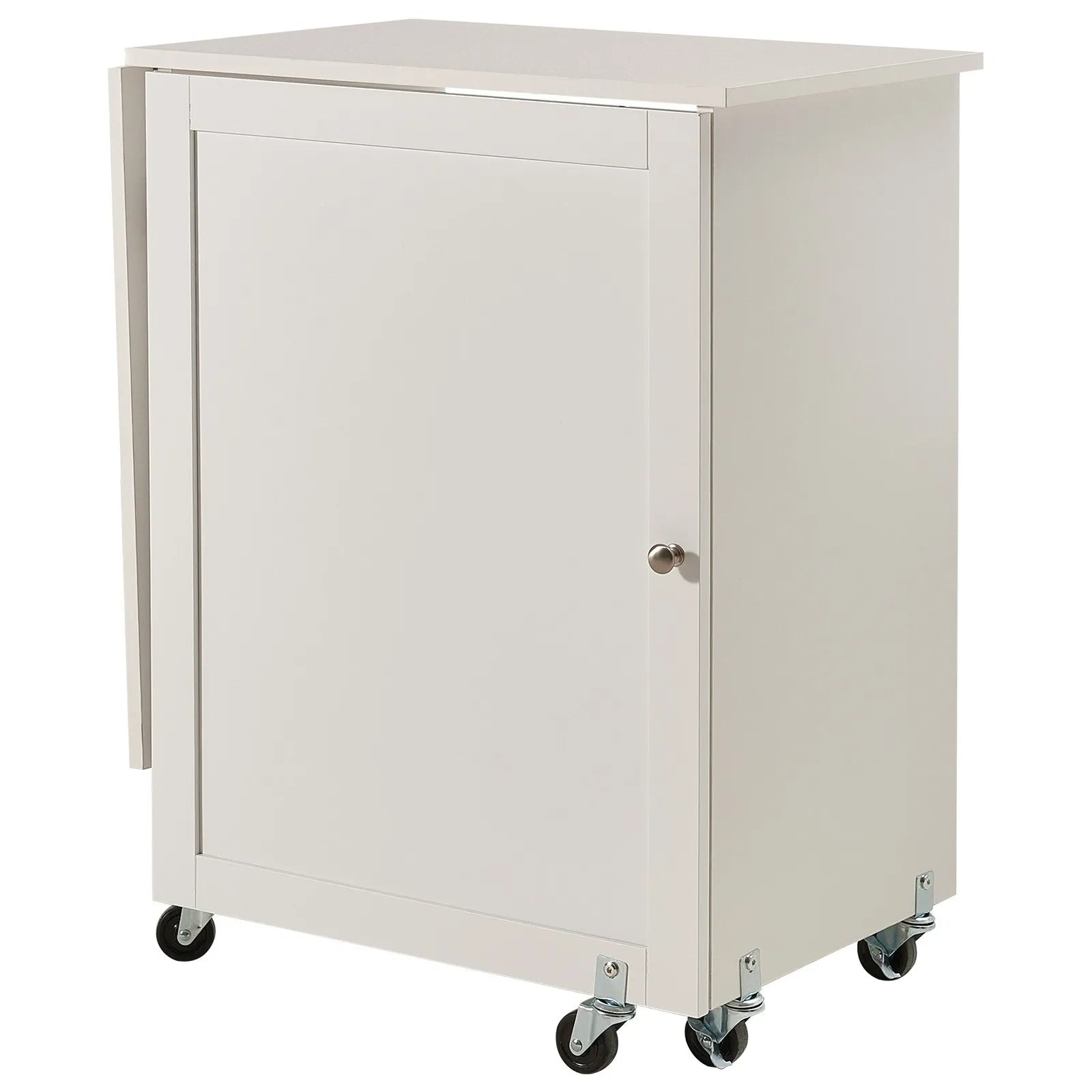 VEVOR Folding Sewing Table with Lockable Wheels Storage Shelves Trays Door White