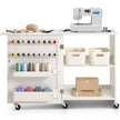 VEVOR Folding Sewing Table with Lockable Wheels Storage Shelves Trays Door White