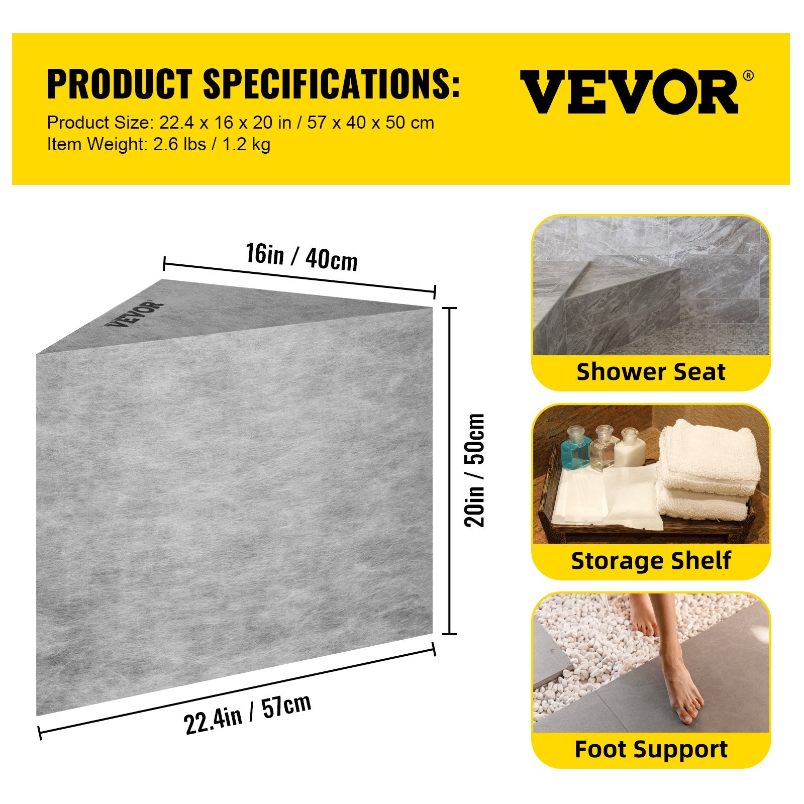 VEVOR Tile Shower Seat, 22.4