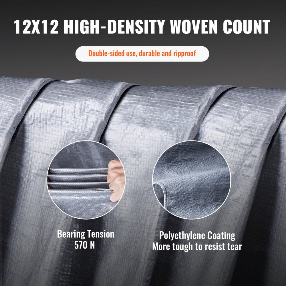 VEVOR Tarp 10x12 ft, Waterproof Plastic Poly Tarp Cover 10 Mil, Multi Purpose Tear UV and Temperature Resistant Outdoor Tarpaulin with High Durability Reinforced Grommets (Silver/Brown)